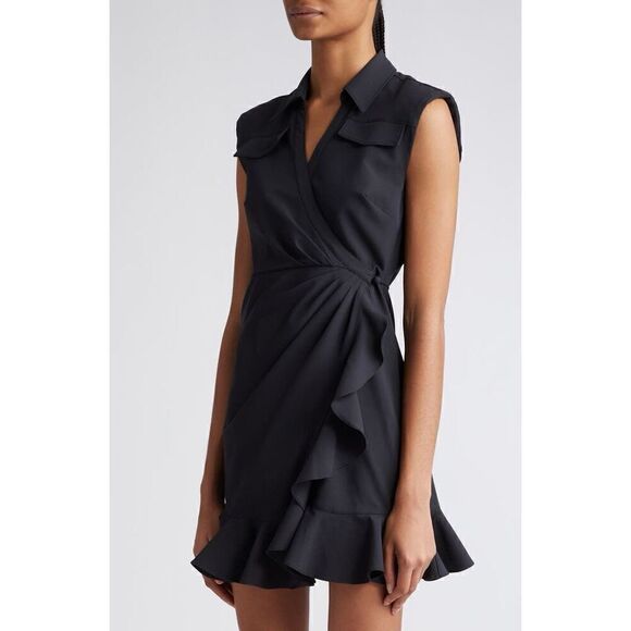Cinq à Sept Women's Black Zenni Ruffle Sleeveless Wrap Dress Size 16 NWOT - Picture 4 of 12